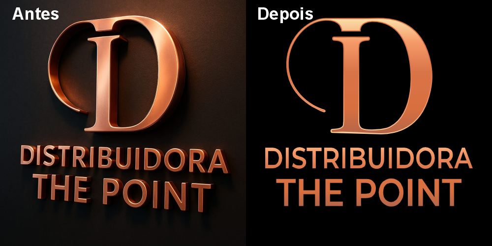 Antes e depois de logotipo Distribuidora the Point vetorizado pela Id Criações