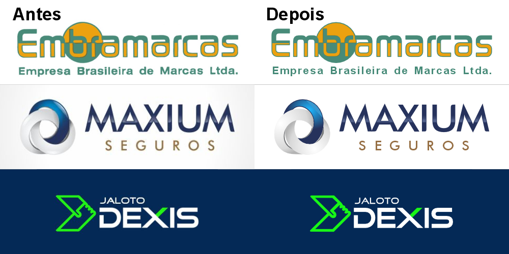 antes e depois de 3 logotipos vetorizado pela id criações
