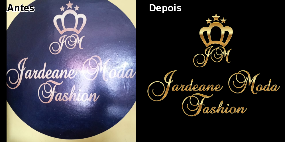 Antes e depois do logotipo Jardeane Moda Fashion vetorizado pela Id Criações