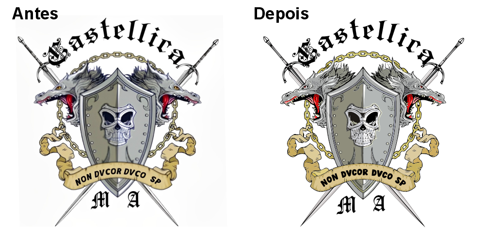 antes e depois do logotipo castellica vetorizado de forma profissional pela id criações