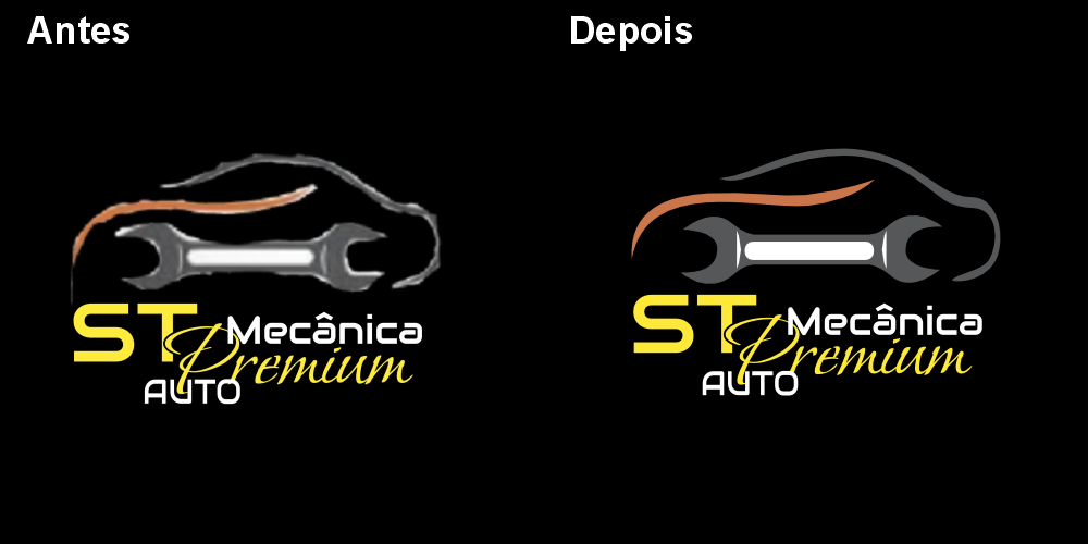 Antes e depois de logotipo st mecânica premium ato vetorizado pela Id Criações