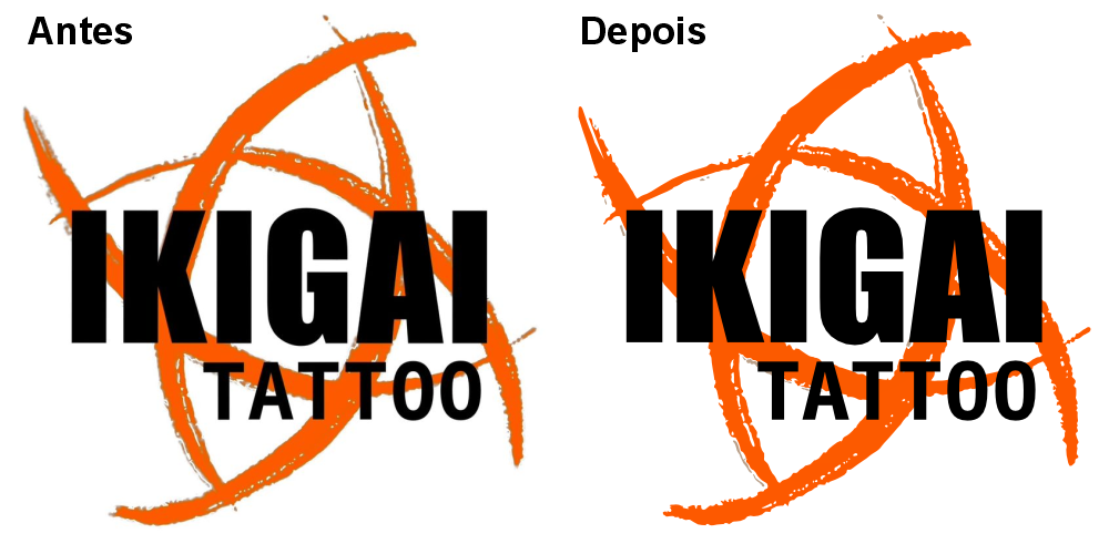 Logotipo Ikigai Tattoo antes e depois vetorizado pela Id Criações
