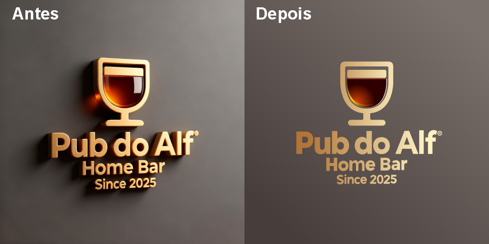 Logotipo antes e depois do Pub do Alf, vetorizado pela id criações, logotipo criado por uma IA pelo cliente, vetorizado profissionalmente pela id criações.